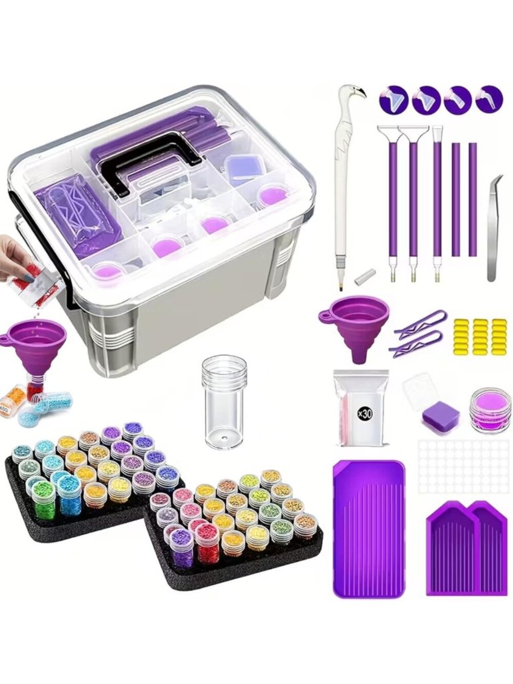 111 Pcs Diamond Painting Tool Set with Storage - Essential Accessories, Purple